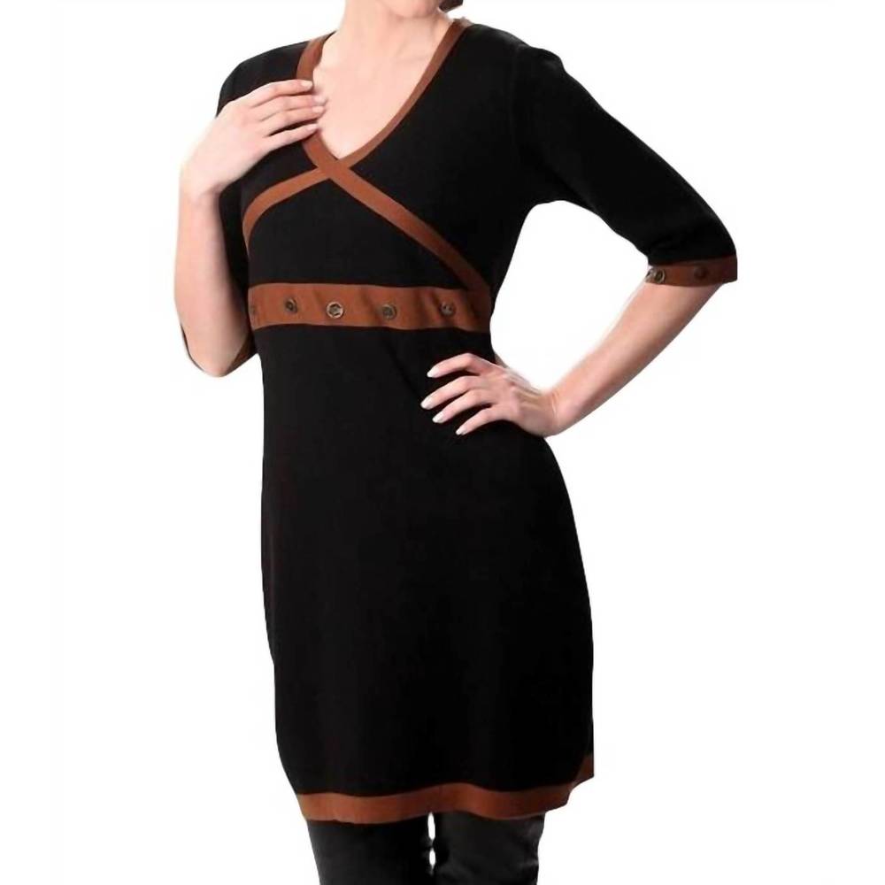 NEW ANGEL button-accent dress in black/mocha